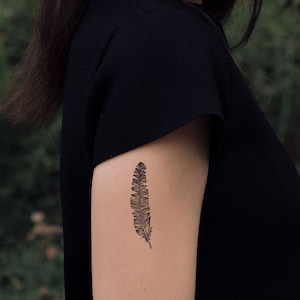 2 hand- drawing feather temporary tattoos