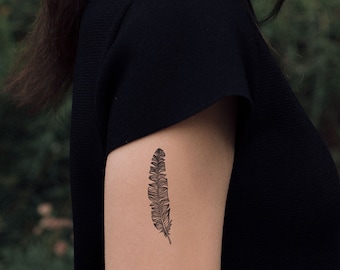 2 hand- drawing feather temporary tattoos