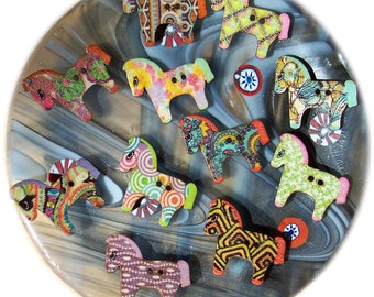10 colorful wooden buttons in the mix horses 24 x 23