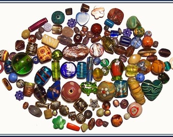 200 motley beads glass wood shell e.g. 6-30