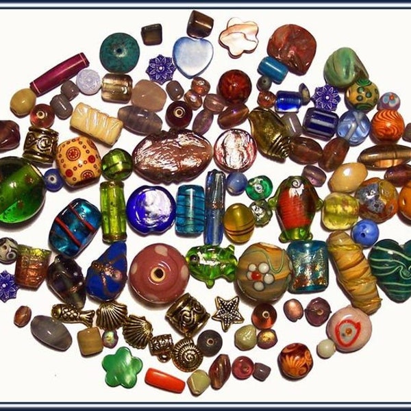 200 motley beads glass wood shell e.g. 6-30