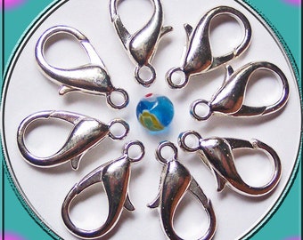 10 large silver metal snap hooks 18 mm