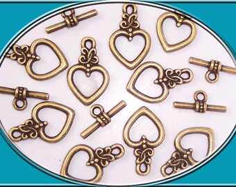 10 Heart Gag Clasps 18 mm bronze antique