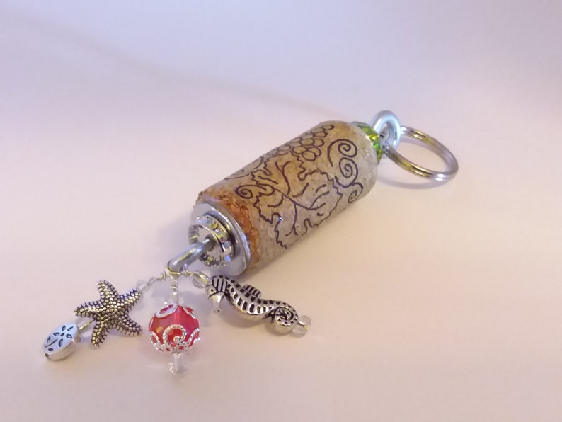 Bridesmaid Gift *Bartender Gift *Teacher Gift Wine Cork Keychain *Oean Theme with Seahorse /& Starfish Charm *Recycled Wine Cork *Wine Gift