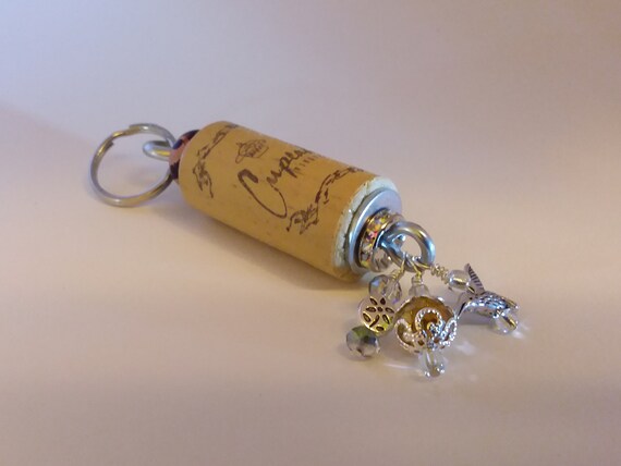 Wine Cork Keychain Nature Theme Hummingbird Flower Charm Etsy