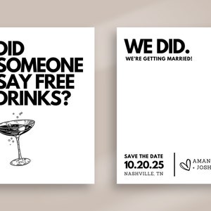 FREE DRINKS Save The Date Minimalist Modern Bold Save The Date Illustrated Printed Save the Date PDF image 2