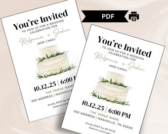 Print at Home You're Invited | Cake | Minimalist Wedding Invitation | Invite for Simple Bride | Single-Sided Invite | PDF