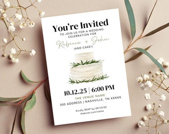 You're Invited | Cake | Minimalist Wedding Invitation | Invite for Simple Bride | Single-Sided Invite