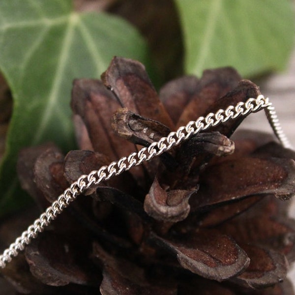 Chain in solid 925 silver curb link, accessory for pendant, length 45 cm, thickness 1.7 mm, Christmas gift for man or woman