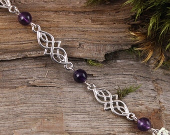 Celtic Amethyst infinity bracelet, medieval jewelry with silver purple interlacing, elven and fairy bracelet, jewelry for wicca gothic wedding