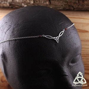 Celtic tiara Triquetra Garnet, medieval fairy tiara, silver headband, wicca red witch, elven forehead jewel, magic wedding