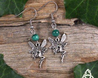 Malachite Fairies earrings, fairy elven jewel, silver green, wicca pagan magic, esotericism, gothic medieval, boho gift