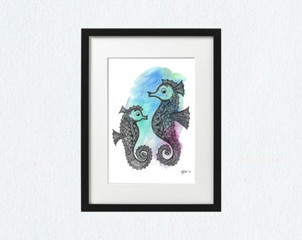 Seepferdchen / Seahorse / parent and child Art print