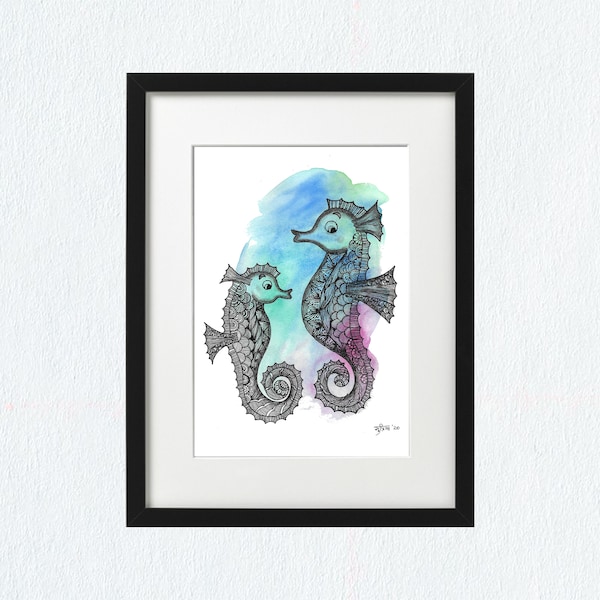 Seepferdchen / Seahorse / parent and child Art print