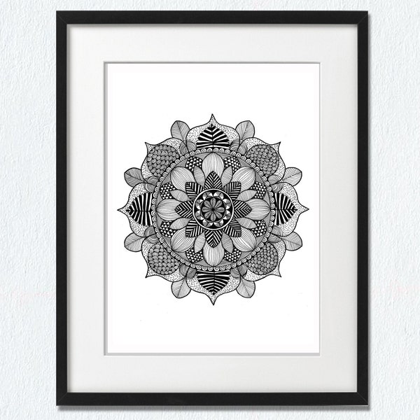 Mandala Black and White | Art print (quadrat) | Wanddekoration| Designer kunst| meditation | symmetrical Art | yoga