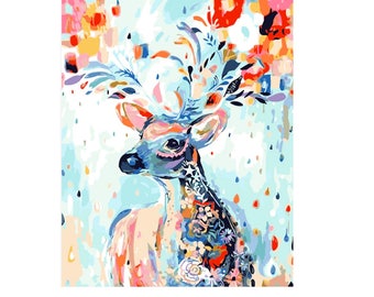 Colorful Deer DIY Paint by Number Kit Canvas + Paint + Brush Oil Painting Art Wall Decoration 40x50cm