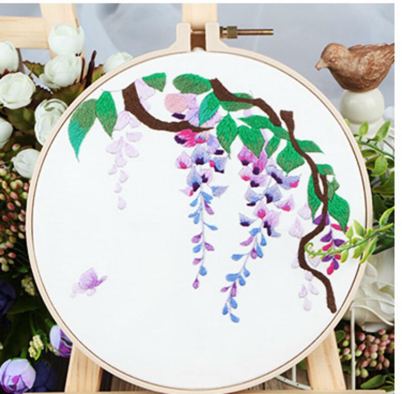 Wisteria Flower DIY Hand Embroidery Kit Marked Pattern Etsy