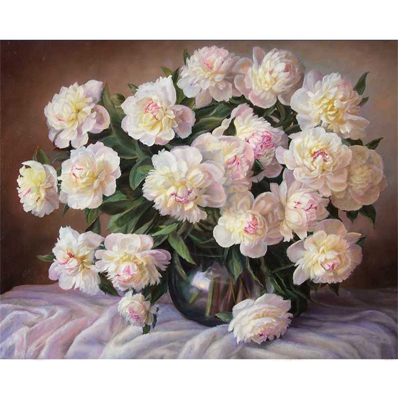 Flowers In Glass Vase Diy Paint By Number Kit Canvas Paint Etsy