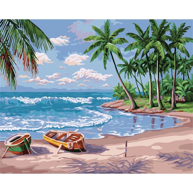 Tropical Beach Paint by Number Kit Framed/ Unframed Canvas Etsy