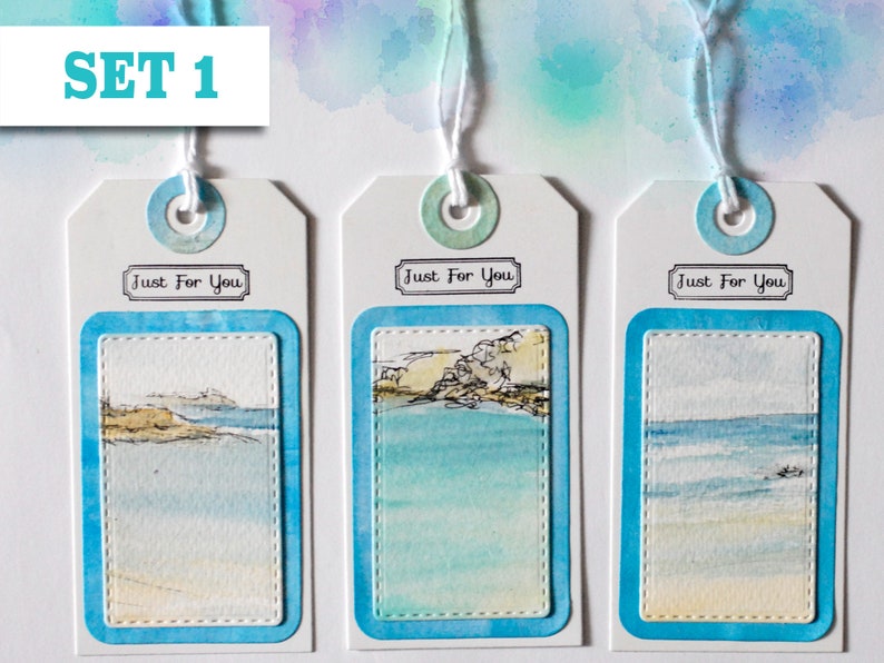 Set 1 - 3 gift tags featuring watercolour paintings of Cornish coastal scenes