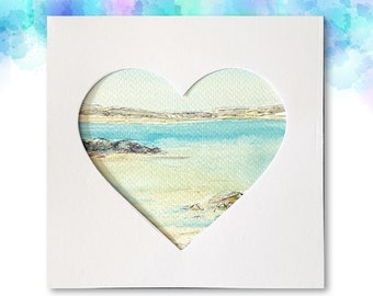 Love Cornwall Card : Original watercolour of Godrevy Beach 6  x 6 card