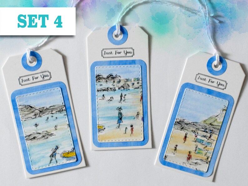 Set 4 - 3 gift tags featuring watercolour paintings of Godrevy Beach