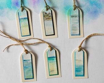 Small Gift Tags Cornish Coast Scenes– handmade from original watercolours. Set of 6 tags.