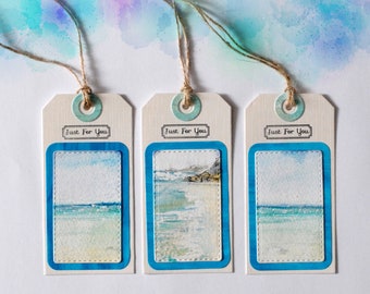 Gift Tags Cornish Beach Scenes – handmade from original watercolours. Set of 3 tags.