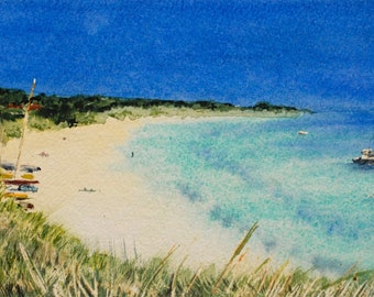 Isles of Scilly watercolour painting of Par Beach, St Martins. Original not a print