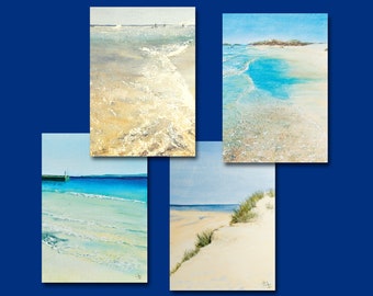 West Cornwall Beaches Cards : Set of 4 A5 Cornwall Art Cards. Godrevy, Hayle, St Ives. Blank card