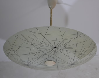 Mid Century Modern Glass Ceiling Lamp / Late Art Deco Pendant Light / Napako Style / Gray and Black Ceiling Light / Czechoslovakia / 1950s