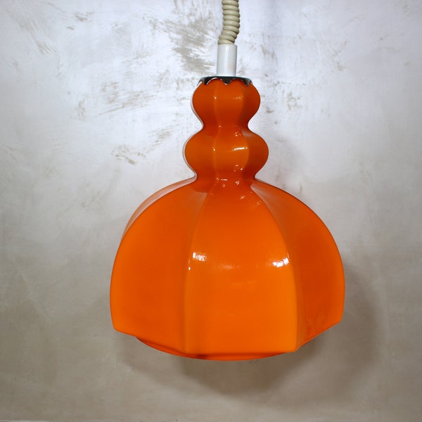 Orange Opaline Glass Ceiling Light /Space Age Pendant Light / Octagonal Glass Shape / Hanging Light / Made in Yugoslavia / 1970s