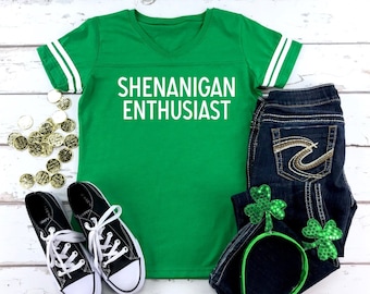 Shenanigan Enthusiast Ladies V-Neck Shirt, St. Patricks Day Shirt, Shenanigans Shirt, Funny St. Patricks Shirt, Shenanigan Enthusiast