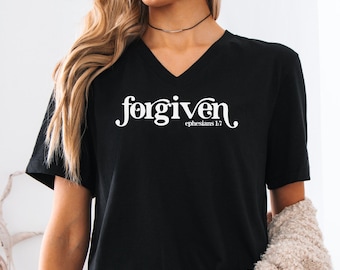 Forgiven Ephesians 1:7 UNISEX V-Neck Shirt, Spiritual Shirt, Christian Shirt, Religious Shirt