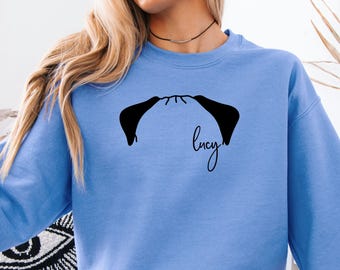 Custom Pug Mom Ears UNISEX Shirt, Sweatshirt or Hoodie, Pug Mom, Dog Mom Sweatshirt, Gift for Dog Lover, Personalized Dog Sweatshirt