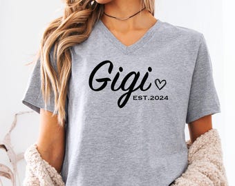 Gigi UNISEX V-Neck Shirt, Gigi Shirt, Gift for Gigi, Grandma Shirt, Mother's Day Shirt, Gift for Grandma, Gigi Est Shirt