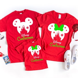 RED Disney SNOWFLAKE CASTLE with Green Disney Christmas, Disney Inspired Shirt, Family Vacation Shirts, Disney Christmas Shirts