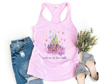 Meet me at the castle Ladies Racerback, Disney inspired tank top, Disney tank tops, Disney magical watercolor castle shirt