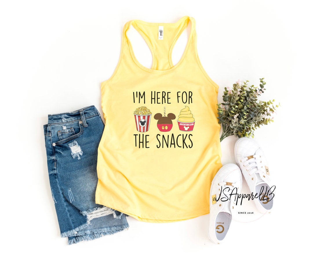I'm here for the snacks Ladies Racerback, Disney inspired tank to…