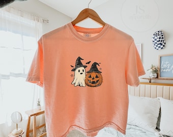 Ghost and Pumpkin Heavyweight Boxy T-Shirt, Halloween Shirt