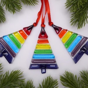 Fused Glass Rainbow Christmas Tree Decoration: Handmade Holiday Decor, Xmas Ornament