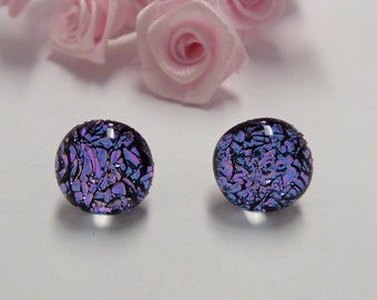 Lilac fused glass earrings.  Pale purple dichroic glass stud earrings. Lilac glass earrings. Fused glass purple earrings.  Bridesmaids gift.