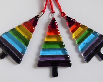 Fused glass rainbow christmas decoration. Hanging rainbow suncatcher. Stained glass rainbow. Fused glass Christmas tree. LGTB gift.