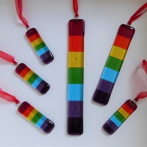 Fused glass rainbow suncatcher. Rainbow glass hanging. Rainbow card. Glass rainbow of hope. Hanging glass rainbow. LGBTQ gay pride gift. image 1