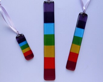 Suncatcher van gesmolten glaschakra: handgemaakte gestreepte hangende decoratie in 3 maten