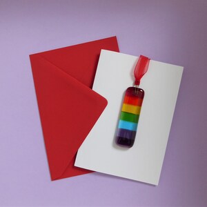 Fused glass rainbow suncatcher. Rainbow glass hanging. Rainbow card. Glass rainbow of hope. Hanging glass rainbow. LGBTQ gay pride gift. image 5