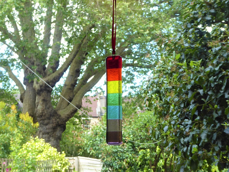 Fused glass rainbow suncatcher. Rainbow glass hanging. Rainbow card. Glass rainbow of hope. Hanging glass rainbow. LGBTQ gay pride gift. image 7
