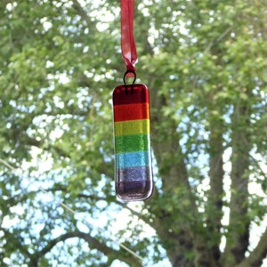 Fused glass rainbow suncatcher. Rainbow glass hanging. Rainbow card. Glass rainbow of hope. Hanging glass rainbow. LGBTQ gay pride gift. image 6