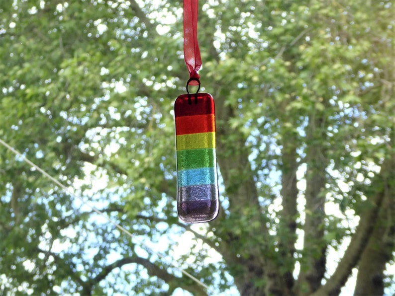 Fused glass rainbow suncatcher. Rainbow glass hanging. Rainbow card. Glass rainbow of hope. Hanging glass rainbow. LGBTQ gay pride gift. image 6