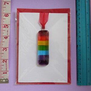 Fused glass rainbow suncatcher. Rainbow glass hanging. Rainbow card. Glass rainbow of hope. Hanging glass rainbow. LGBTQ gay pride gift. image 10